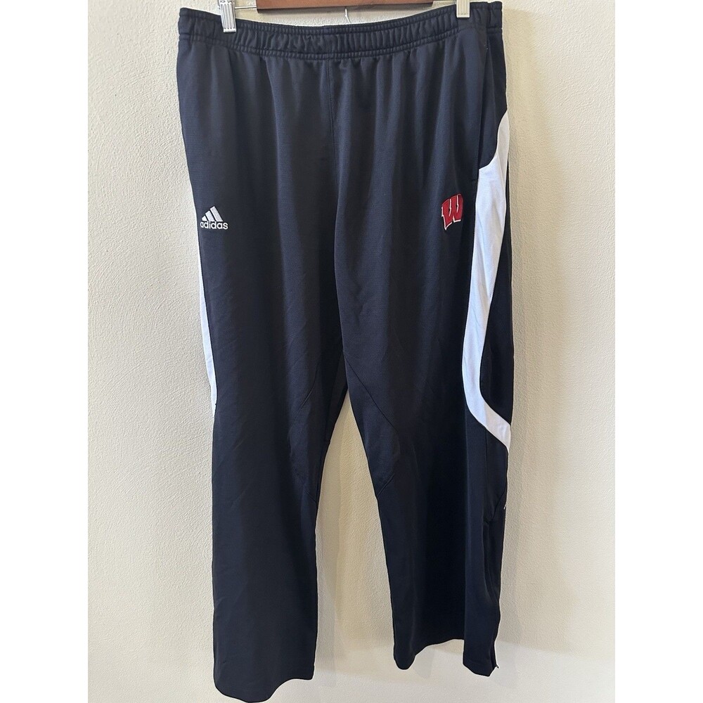 Adidas University Of Wisconsin Badgers Black 3 Stripe Track Pants Ankle Zip XL
